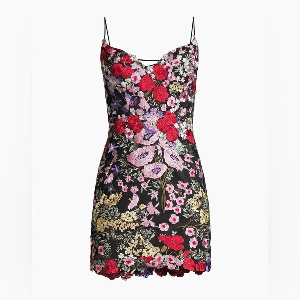 Mac Duggal Black Floral Embroidered Lace Up Mini Dress Size 10